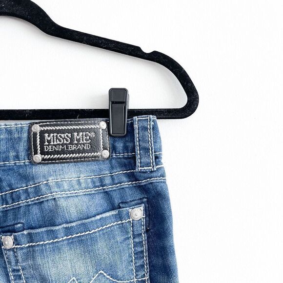 Miss Me Womens Mid-Rise Straight-Leg Skinny Fit Denim Jeans Blue Medium-Wash 27 - Picture 1 of 9